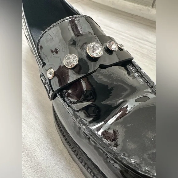 Kate Spade Patent Black Loafers with Rhinestone Accents - Picture 7 of 16